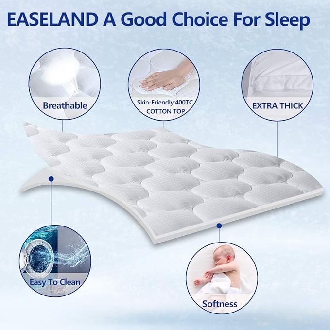 EASELAND Queen Size Mattress Topper Pillow Top Mattress Cover Quilted Fitted - Image 2