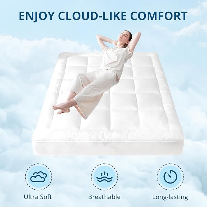 YUGYVOB Mattress Pad Extra Thick, and Breathable Twin Mattress Topper 8-21" - Image 2