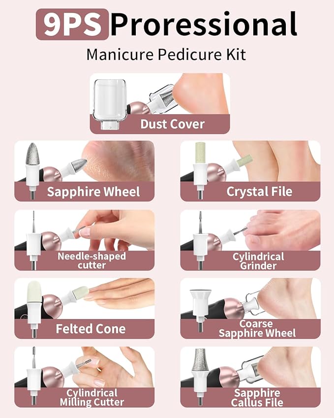 Professional Manicure Pedicure Kit, Cordless Electric Nail File Set, - Image 4