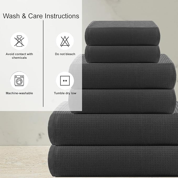 CASA COPENHAGEN Waffle 6Pcs 100% Egyptian Cotton Large Designer Towels Gift - Image 4