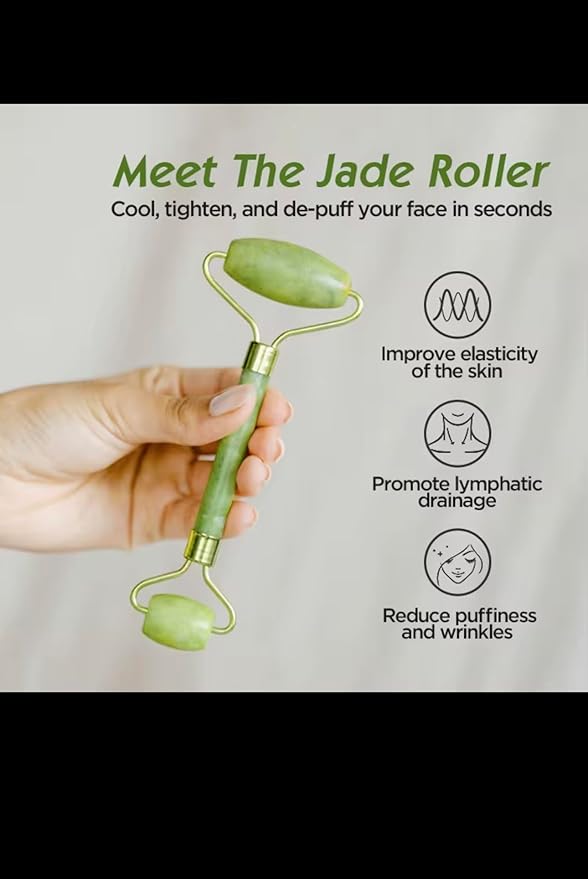 Jade Roller and Gua Sha Set, Natural Green Stone Facial Massage Tools - Image 5