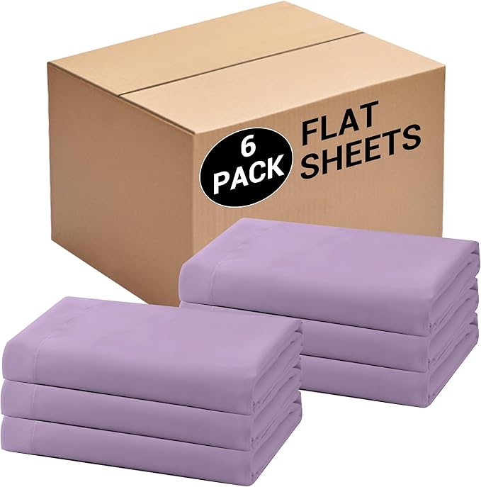 Bulk Queen Flat Sheets Only, 6 Pack Quick Sort Top Bed Sheet, Color-Coded Label by Culve