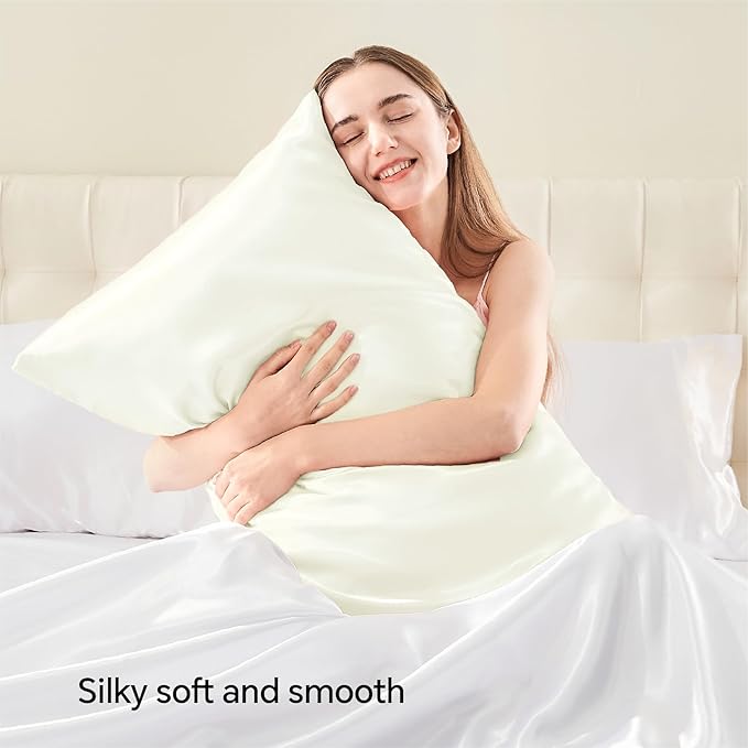 BEDELITE Satin Pillowcase with Zipper 2 Pack, Ivory Pillow Cases Standard Size - Image 2