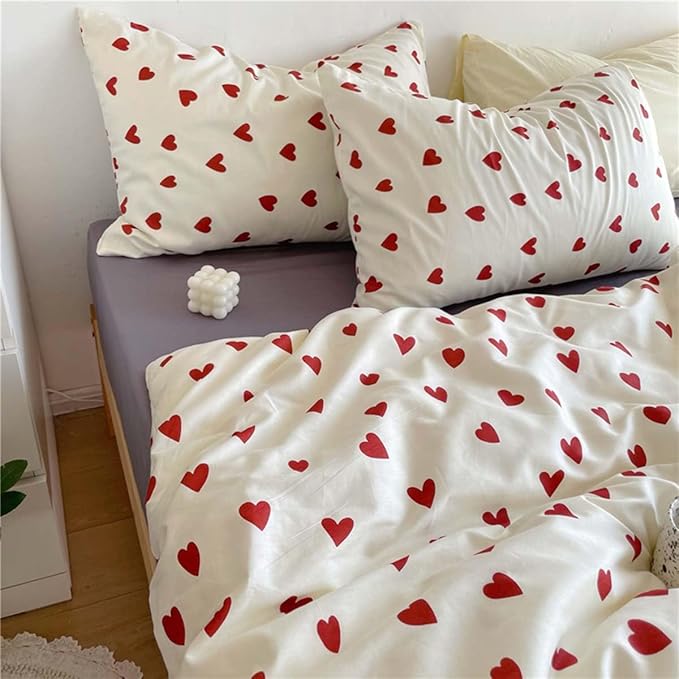 Nayoroom Heart Duvet Cover Queen Size Cute Red Love Heart Printed on White - Image 6