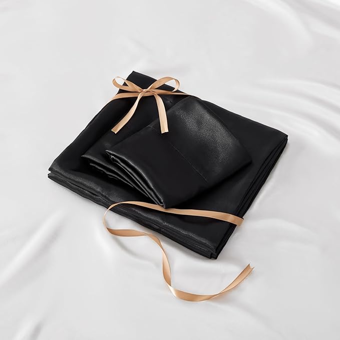 BEDELITE Satin Sheets Full Size Bed Set, Luxury Soft Black Silky Sheets - Image 7