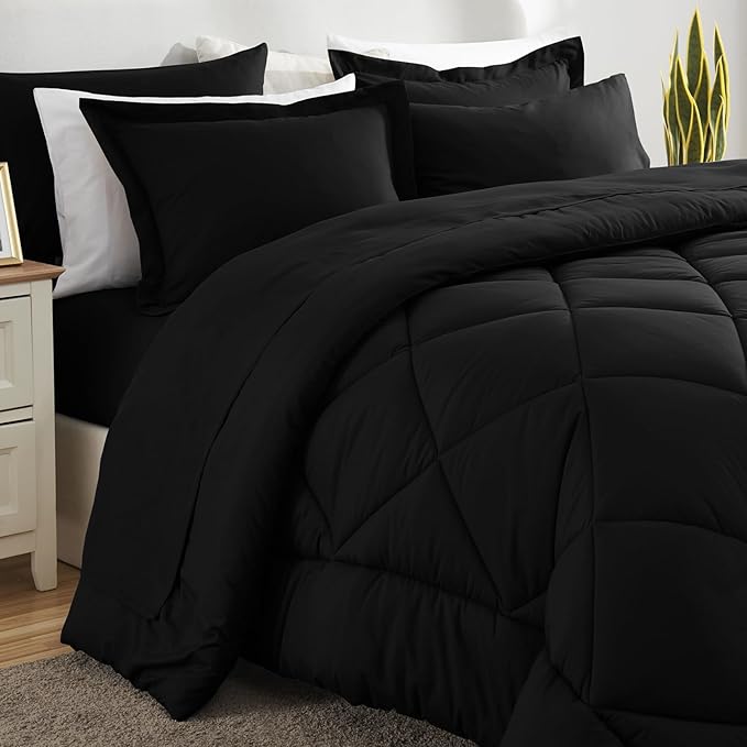 CozyLux Oversized Queen Comforter Set Black - Image 8