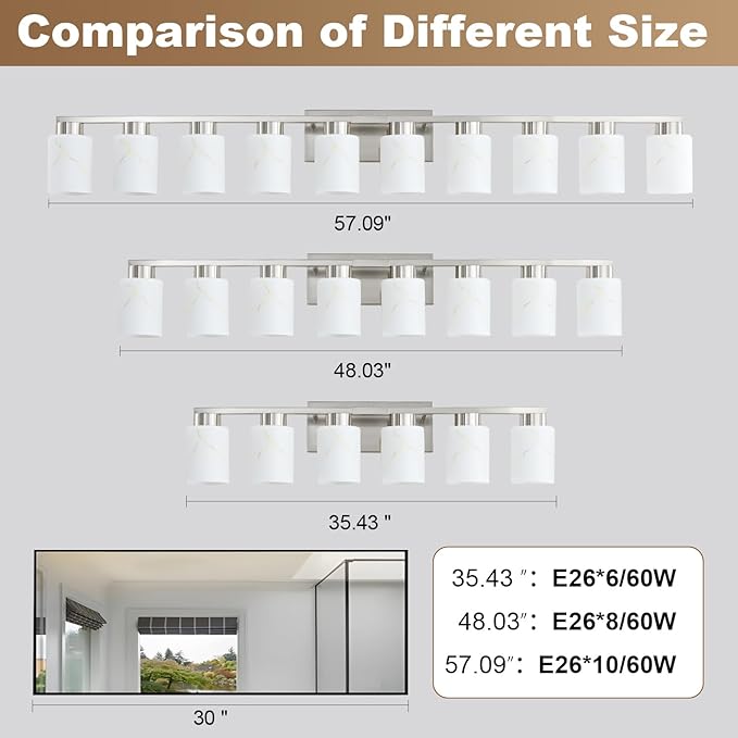10-Light Bathroom Light Fixtures, Modern Vanity Lights, Brushed Nickel Metal - Image 3