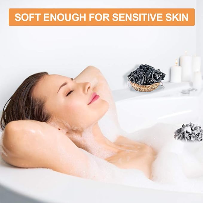 Loofah Bath Sponge, Novosun Soft Shower Sponge Set Extra Large Mesh Pouf - Image 6