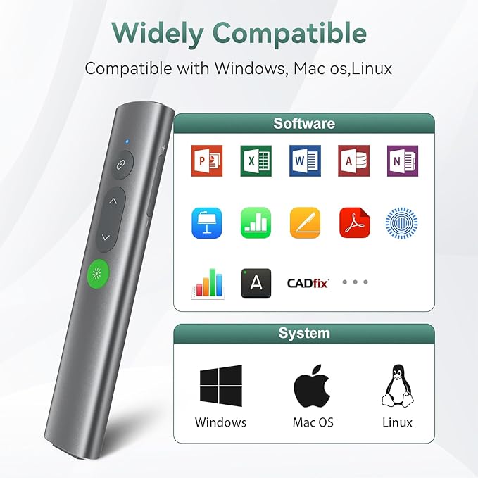Wireless Presentation Clicker PowerPoint Remote: USB C A Presenter PPT Power Point Google Slide Advancer with Green Laser Pointer Smart Board Clicker for Computer Laptop Mac Projector Office Classroom