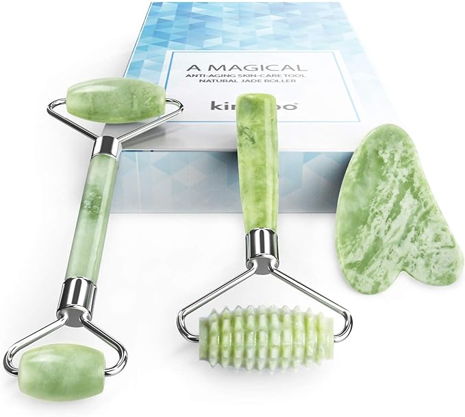 kimkoo Jade Roller and Gua Sha for Face-3 in 1 Kit by LDREAMAM