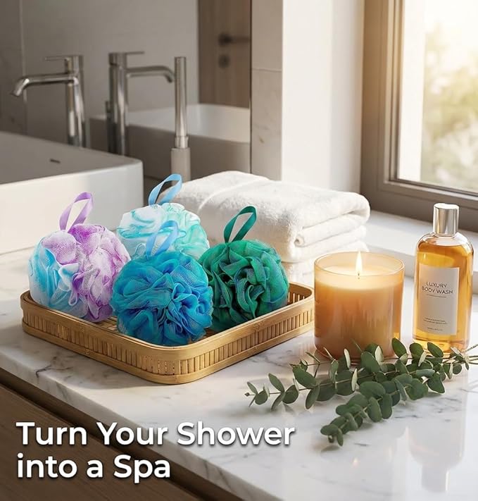 DadyMart Shower Loofah Sponge Pouf – XL Exfoliating Bath Puff Body Scrubber - Image 8