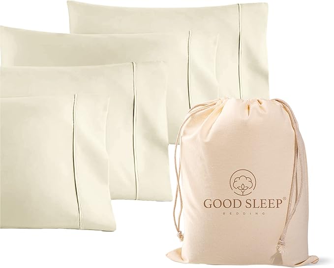 1000 TC Ivory Standard Pillowcases Set of 4 100% Egyptian Cotton Pillow Cases by GoodSleepBedding