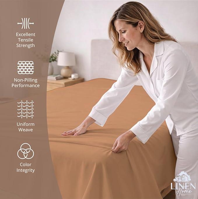 Linen Home 100% Cotton Percale 1 Flat Sheet, Queen Size - Image 2