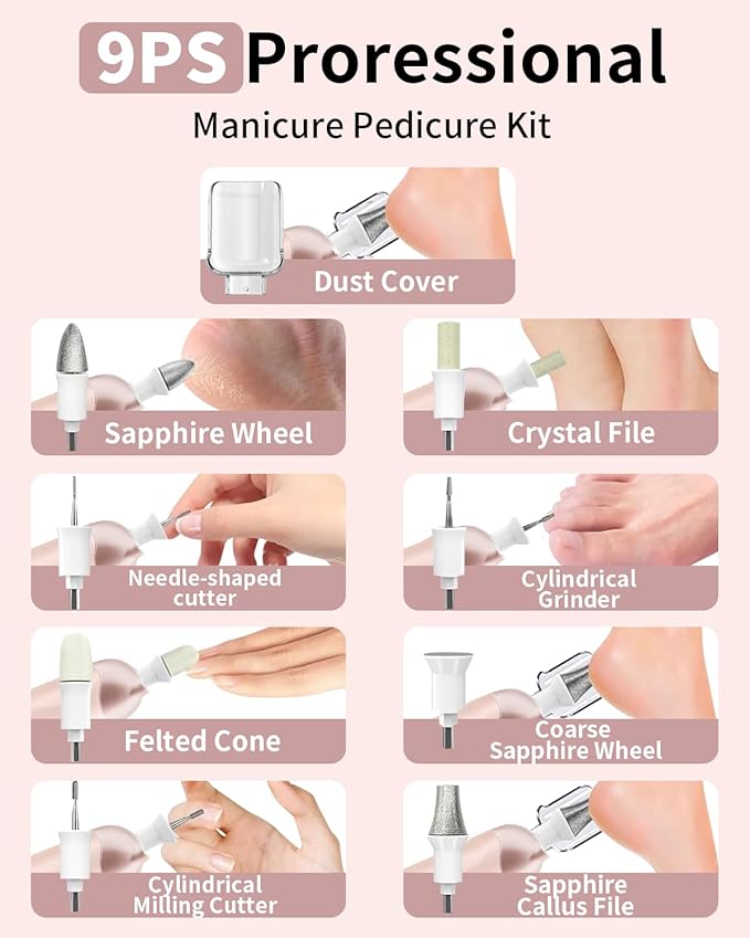 Cordless Electric Nail File Set, Rechargeable Pedicure Tools - Image 8