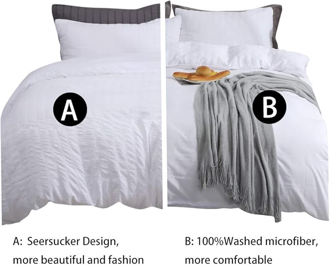 AveLom Seersucker Stripe Duvet Cover Full, 3 Pieces White Zipper Closure Corner - Image 3