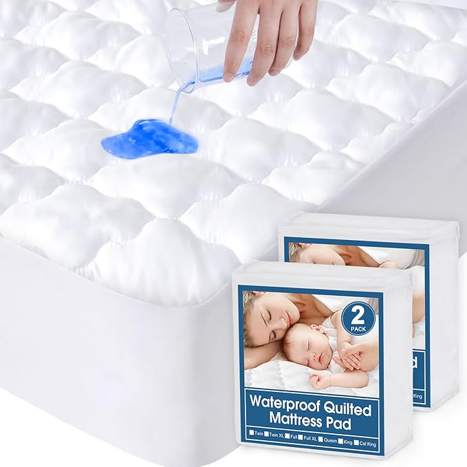 2 Pack Twin Extra Long Mattress Protector Pad Waterproof Quilted, Breathable & by SpringspiritBedding