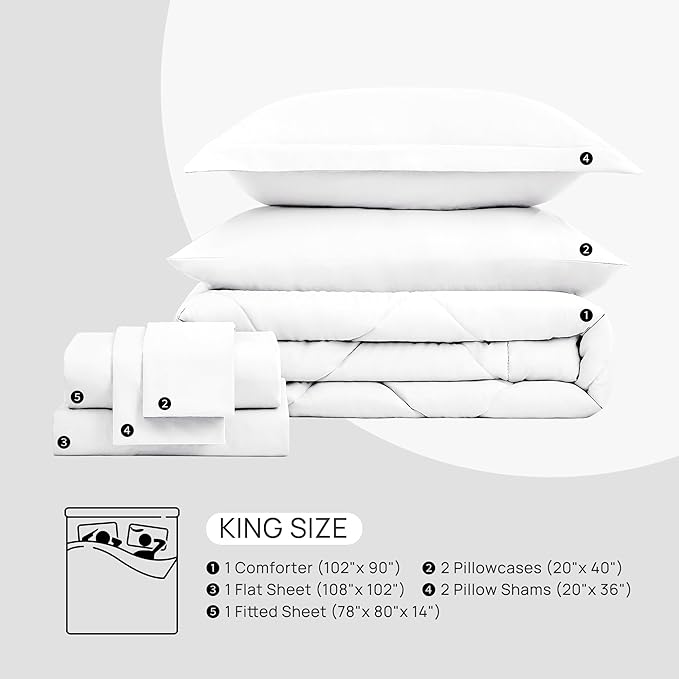 Love's cabin King Size Comforter Set White, 7 Pieces King Bed in a Bag - Image 7