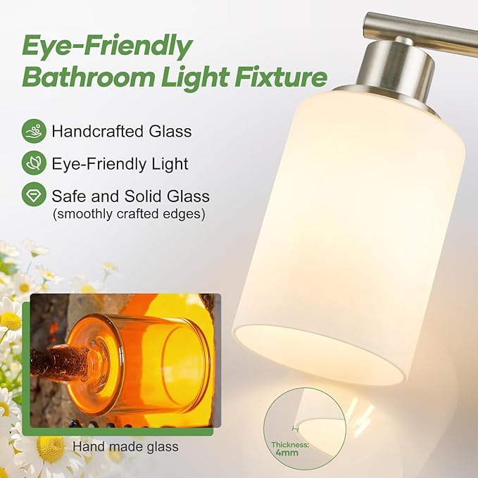 Zarbitta 4-Light Bathroom Light Fixtures, Brushed Nickel Modern Vanity Lights - Image 3