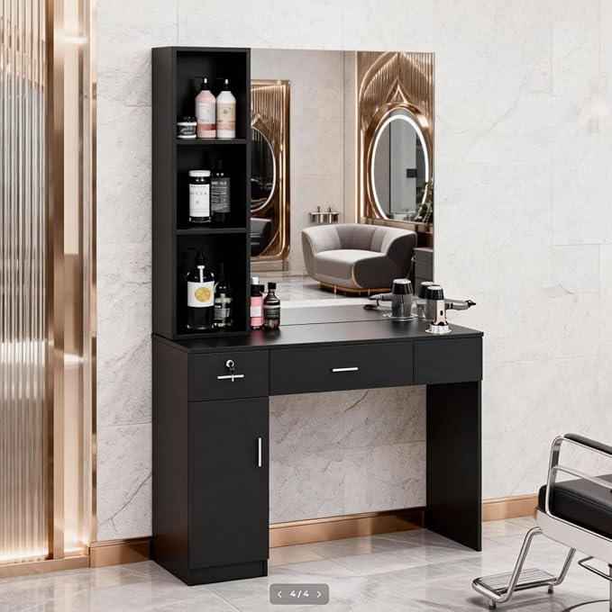 OmySalon Salon Station with Mirror, Locking Barber Station - Image 7