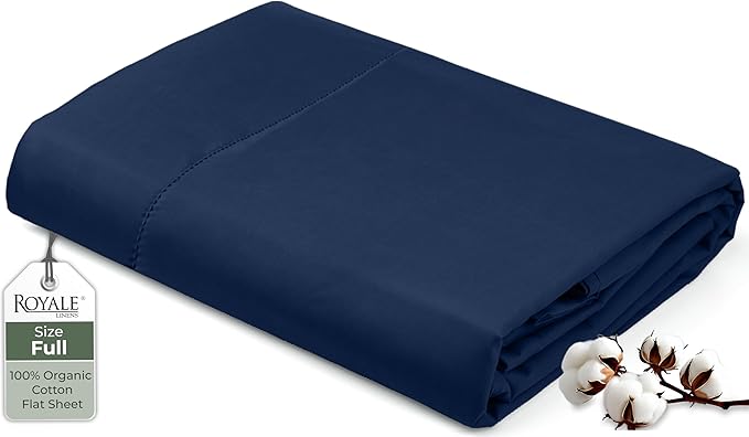 Royale Linens 100% Organic Cotton Full Flat Sheet Only by ROYALELINENS