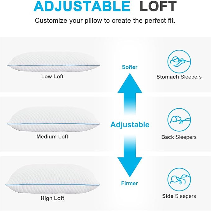 VVZ Cooling Bed Pillows Queen Size Set of 4, Shredded Memory Foam Pillows Cool - Image 4