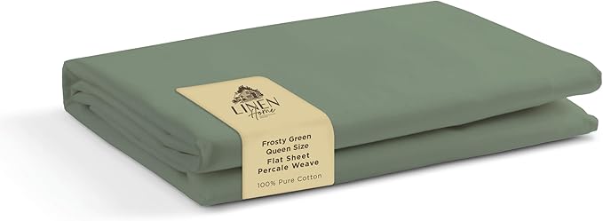 Linen Home 100% Cotton Percale 1 Flat Sheet, Queen Size by LINENHOME