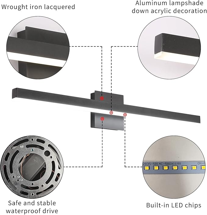 Joossnwell Modern Vanity Light Fixtures Matte Black Aluminum Bar Lighting - Image 6