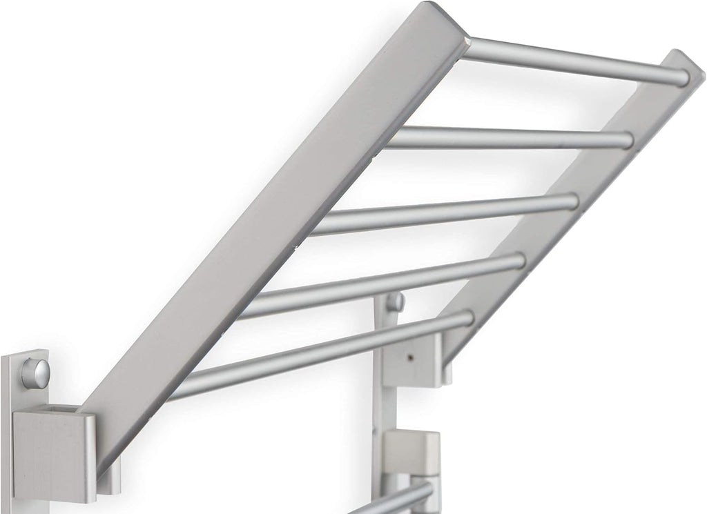 brightmaison BGT Wash Clothes Drying Rack Wall Mount Laundry Room Organizer with Hooks & Swing Arms, 17" Metal Laundry Rack Silver