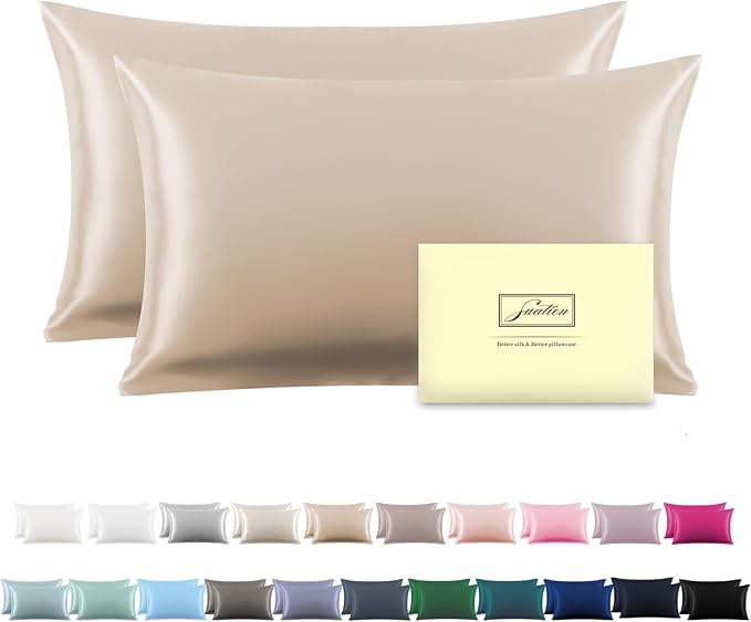 Silk Pillow Cases 2 Pack, Soft Breathable and Sliky Standard Size Pillow Cases by Suatien