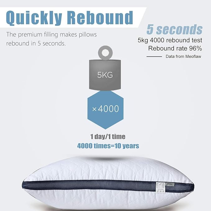 Meoflaw Pillows for Sleeping, Luxury Hotel Pillows Queen Size Set of 2 - Image 4
