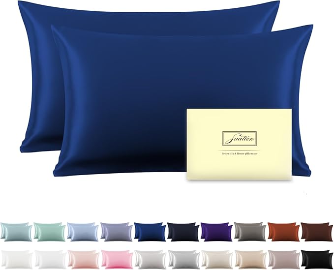 Silk Pillow Cases 2 Pack, Soft Breathable and Sliky Queen Size Pillow Cases Set by Suatien
