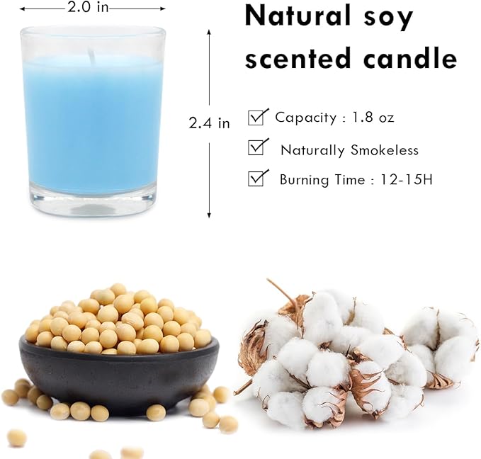 Set of 20 Babyblue Votive Candles Clear Glass Filled Unscented Soy Wax Candle - Image 7