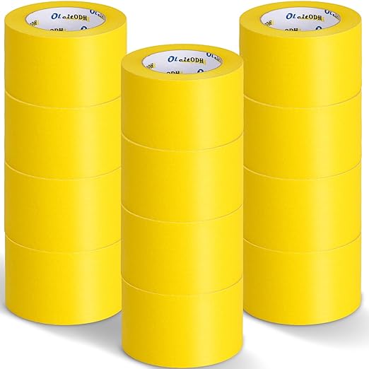 Oleitodh 12 Rolls Yellow Painters Tape Bulk 3 inch x 60 Yards, Painters Masking Tape No Residue Wall Painting Tape Artist Tape Trim Edge Finishing Tape for Wall Painting Decoration DIY Supplies