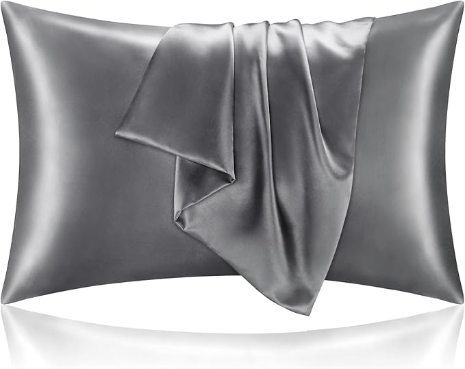 BEDELITE Satin Pillowcase with Zipper, Dark Grey Pillow Cases Queen Size Set of by BEDELITE