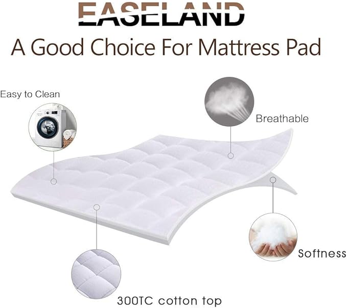 EASELAND Full XL Mattress Pad Pillow Top Mattress Cover Quilted Fitted Mattress - Image 2