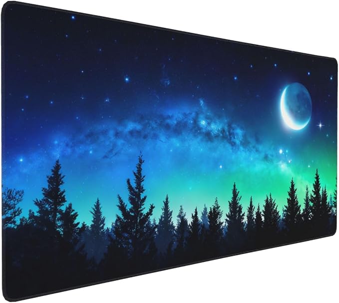 Gaming Mouse Pad,Large Mouse Pads for Desk,Non-Slip Rubber Base Extended Mousepad,XXL Keyboard Mouse Mat,Stitched Edges Computer Keyboard Desk Pad,35.4x15.8inch,Forest Moonlight