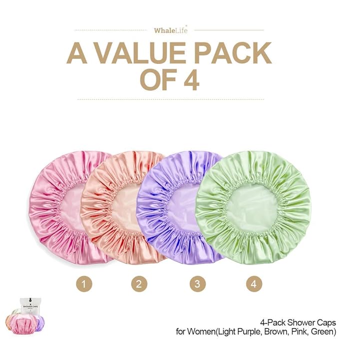 Shower Cap for Women Reusable Extra Large Shower Caps for Men Satin Double - Image 2