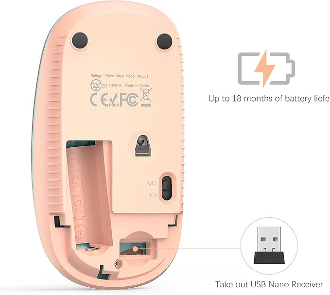 VssoPlor Wireless Mouse, 2.4G Slim Portable Computer Mice with Nano Receiver for Notebook, PC, Laptop, Computer (Orange to Green)
