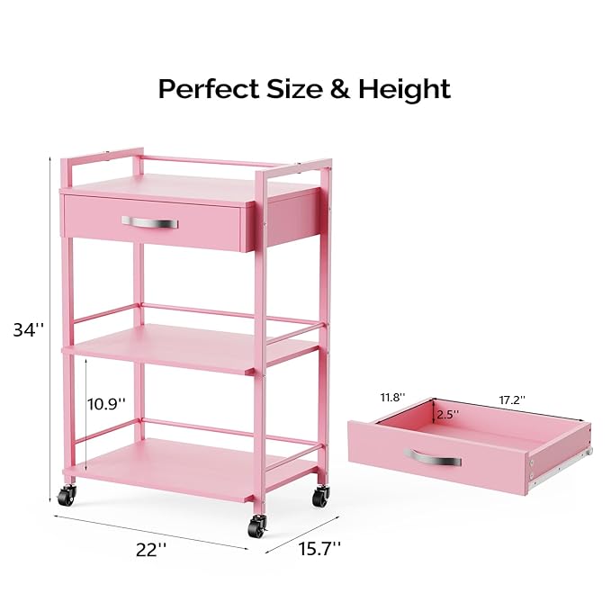 Salon Trolley Cart for Beauty SPA, Wooden Rolling Storage Station, Mobile - Image 5