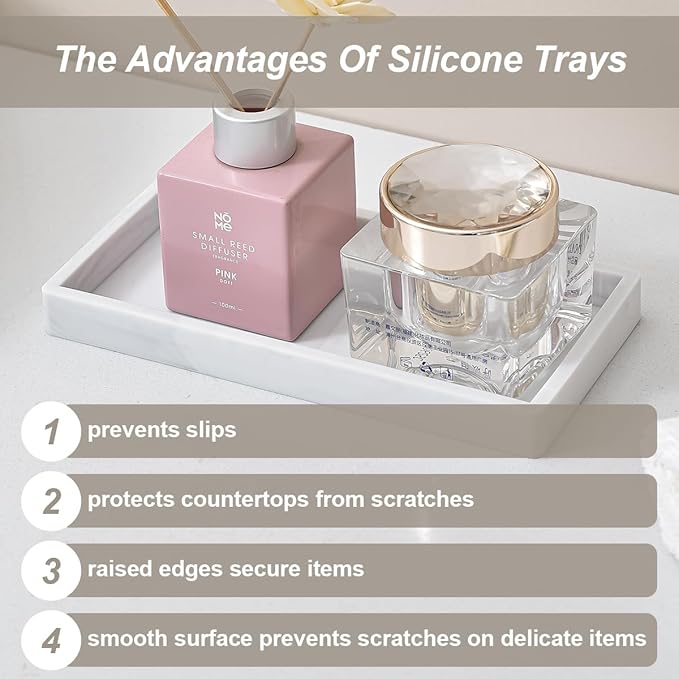 2PCS 11.8” L x 5” W Silicone Soap Dispenser Tray, Bathroom Sink Vanity Trays - Image 4