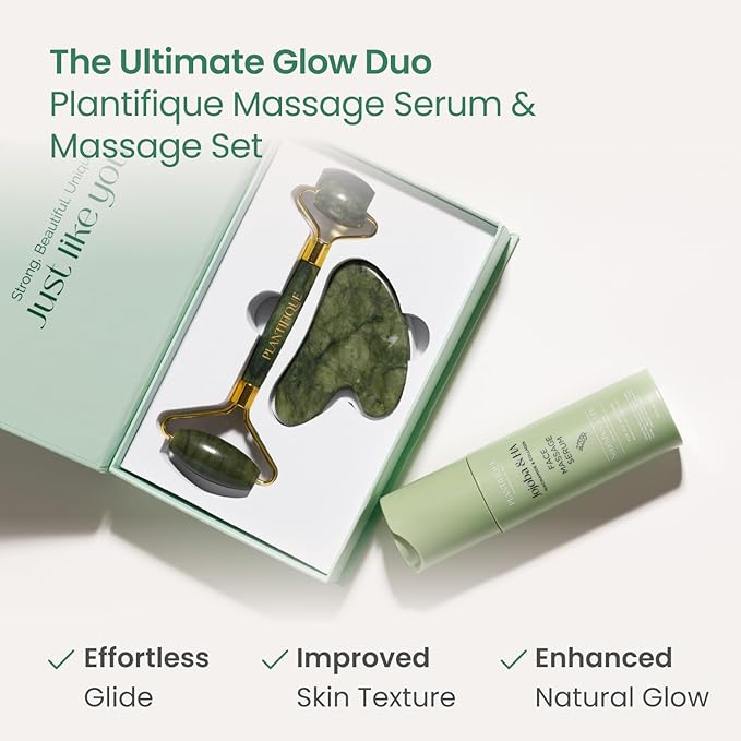 PLANTIFIQUE Jade Roller & Gua Sha Set – Real Jade Facial Tools - Image 3