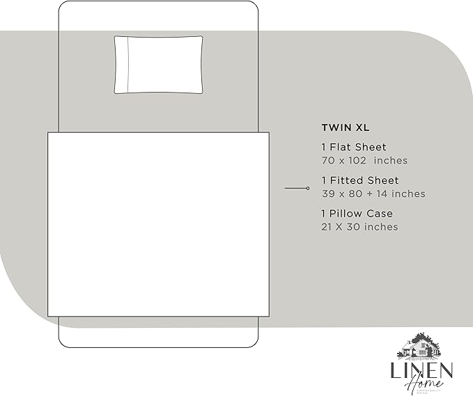 Linen Home 100% Cotton Percale Sheets Twin XL Size, Deep Pocket, 3 Pieces Set - Image 6