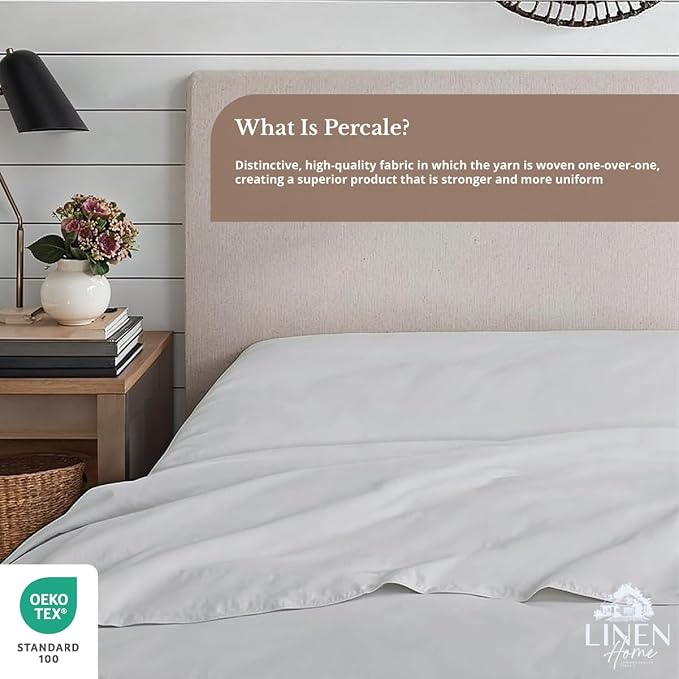 Linen Home 100% Cotton Percale 1 Flat Sheet, Full Size - Image 4