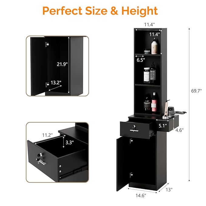 mefeir Salon Station, Barber Hair Stylist Storage Cabinet - Image 3