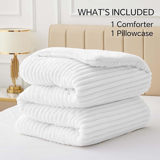 BEDELITE Fleece Twin Comforter Set -Super Soft & Warm Fluffy Bright White - Image 7