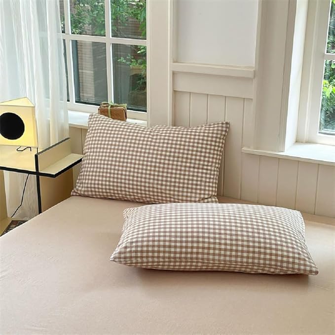 Nayoroom Brown Gingham Duvet Cover Twin Size Tan White Plaid Checkered Duvet - Image 7