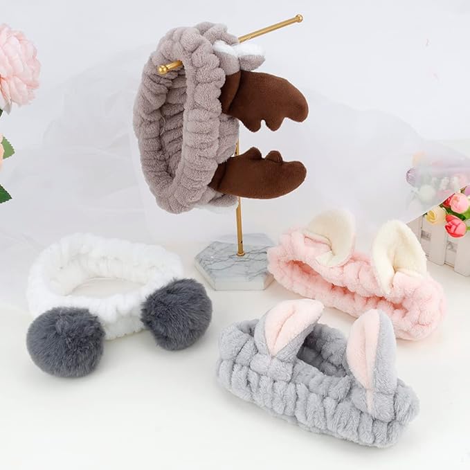AHONEY Animals Ears Headbands, Cute Makeup Spa Fuzzy Skincare Headband - Image 7