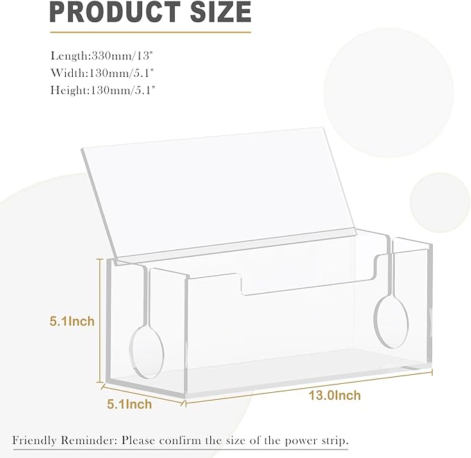 Cable Management Box, 2 Open Slots Cords Hider Box, Under Desk Power Strip Organizer and Floor Cables Storage, Clear