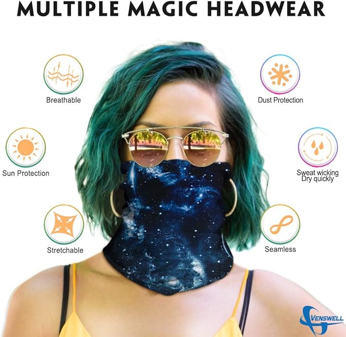 Venswell Neck Gaiter Face Mask Men Women, Seamless Bandana Rave Face Cover - Image 2