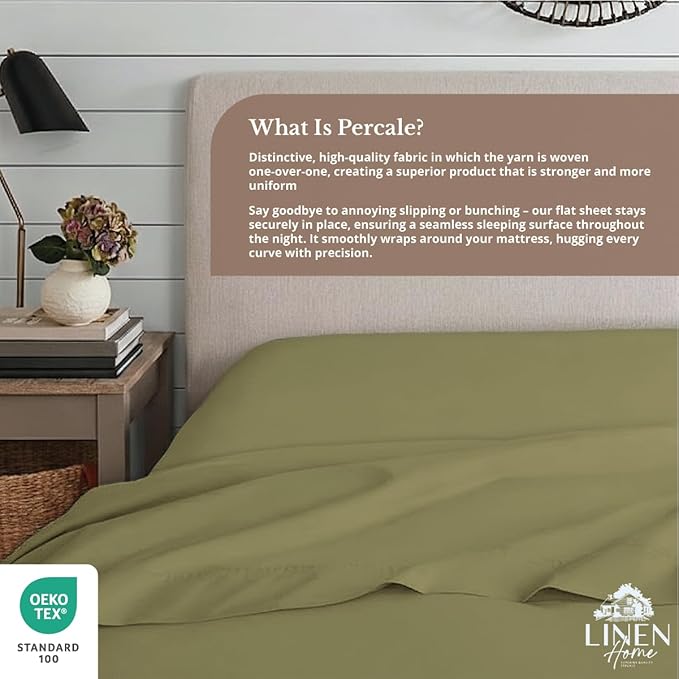 Linen Home 100% Cotton Percale 1 Flat Sheet, King Size - Image 5